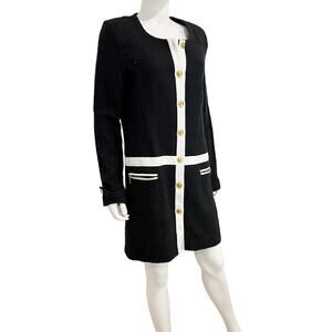 Laundry by Shelli Segal Preppy Classic Black Tweed Duster Jacket Coat, 10